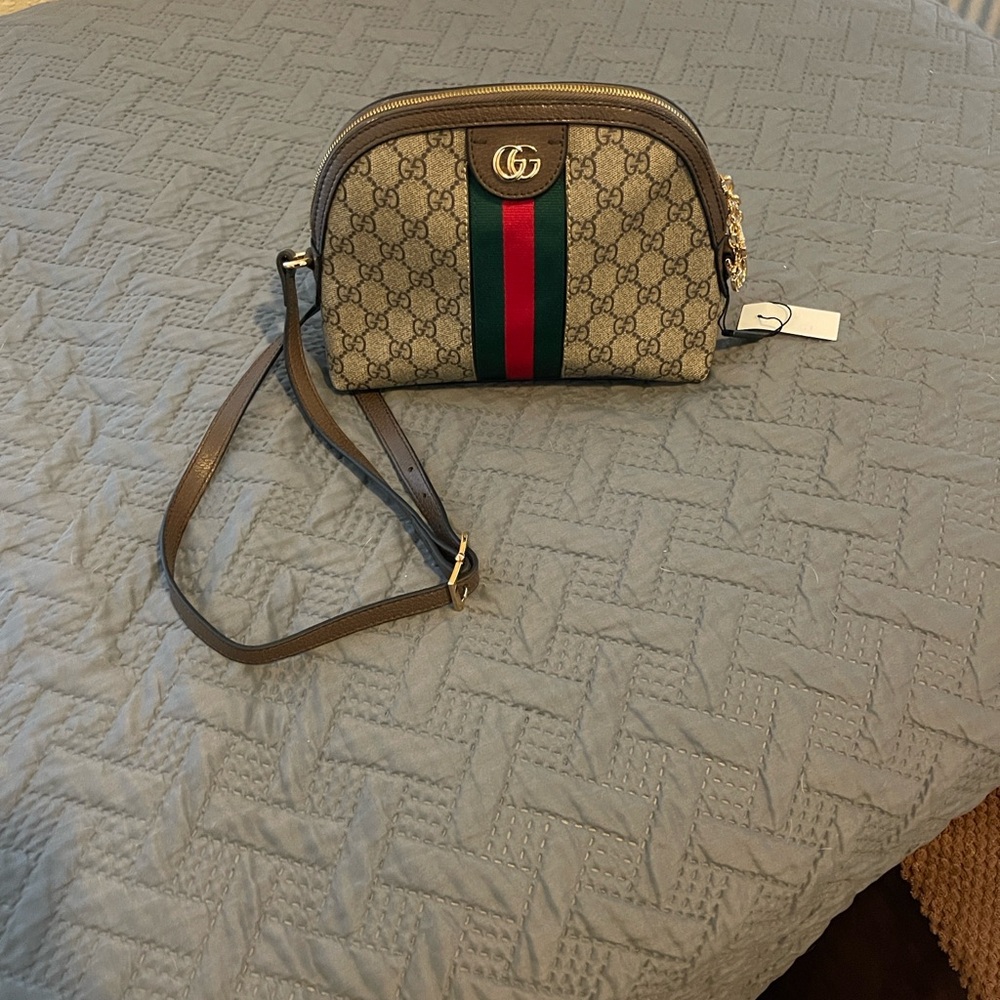 GG Taupe, Green and Red Crossbody Bag